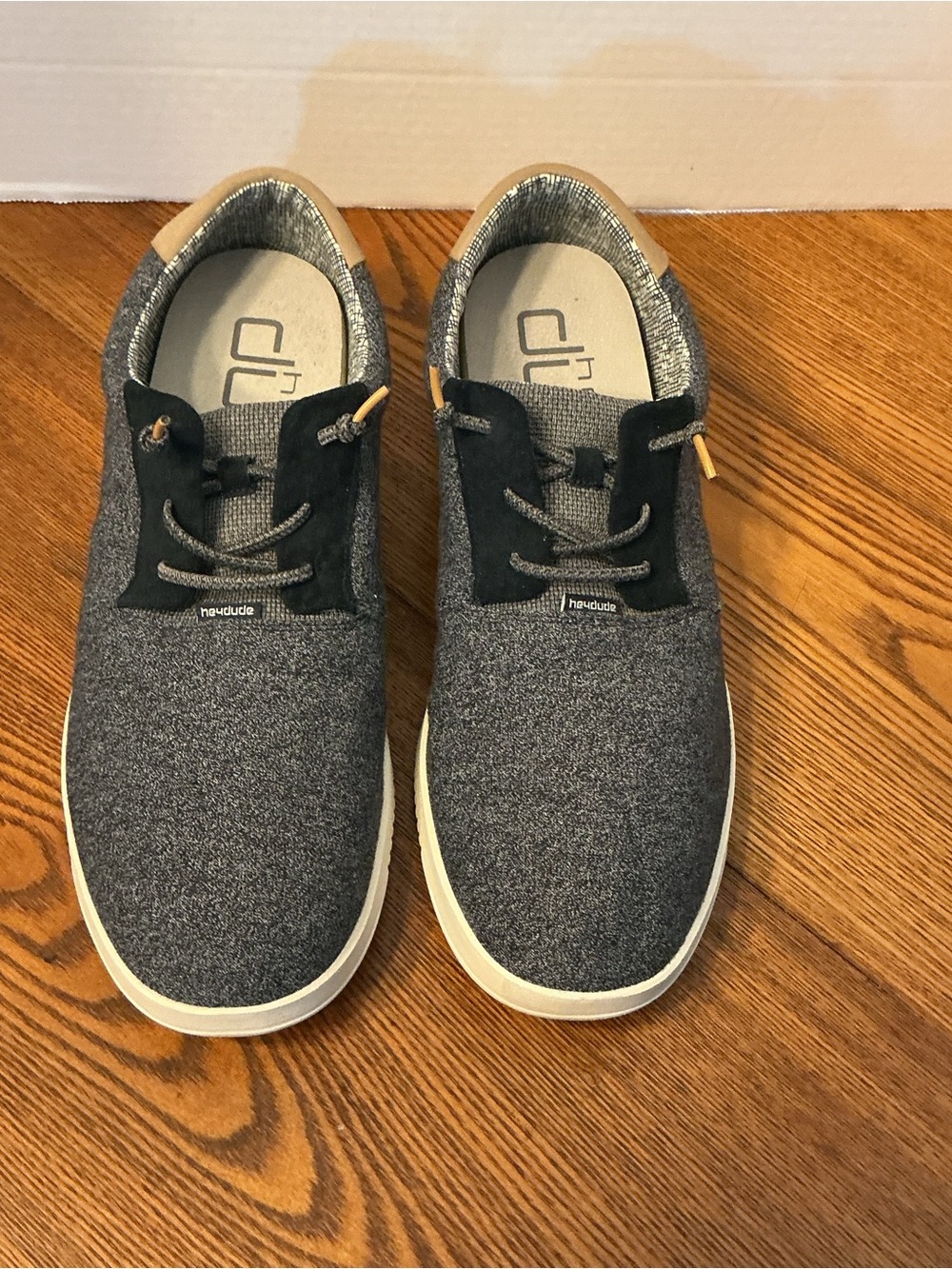Like New Hey Dude “Hugo” Stretch Navy Slip-Ons Loafers. Size 13. Front Laces.